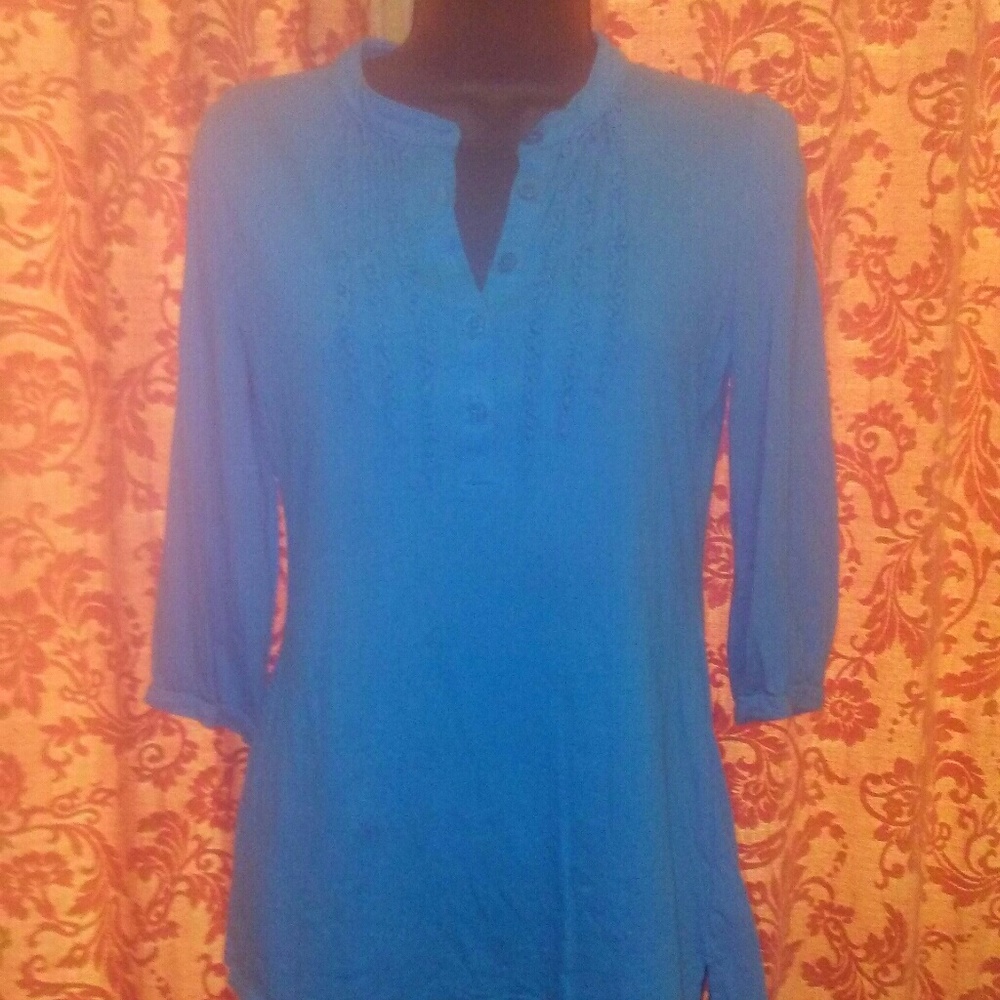 DKNY Jeans, Long Sleeve Button V Neck